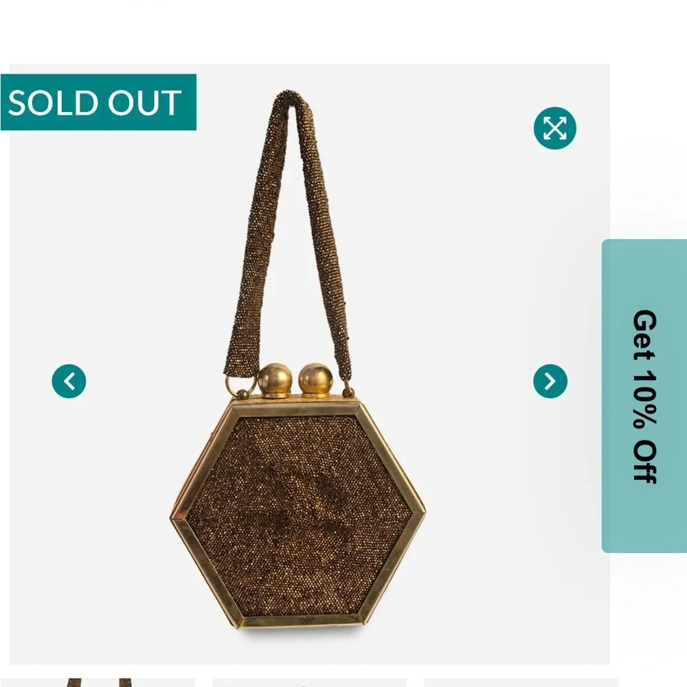 Vintage Copper Beaded Hexagon Evening Bag - Art Deco Style